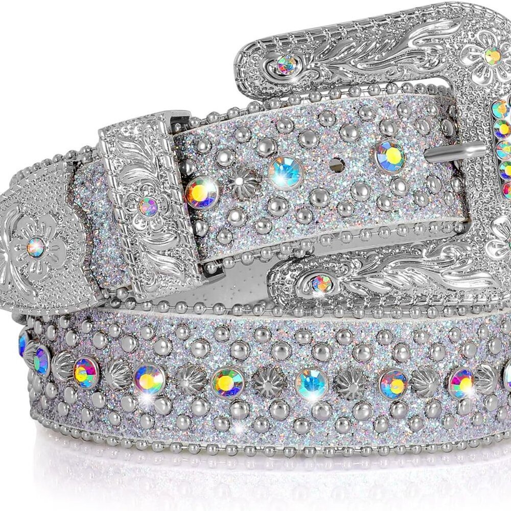 Men Women Rhinestone Belt Western Cowboy Cowgirl Shine Crystal Diamond Studded L